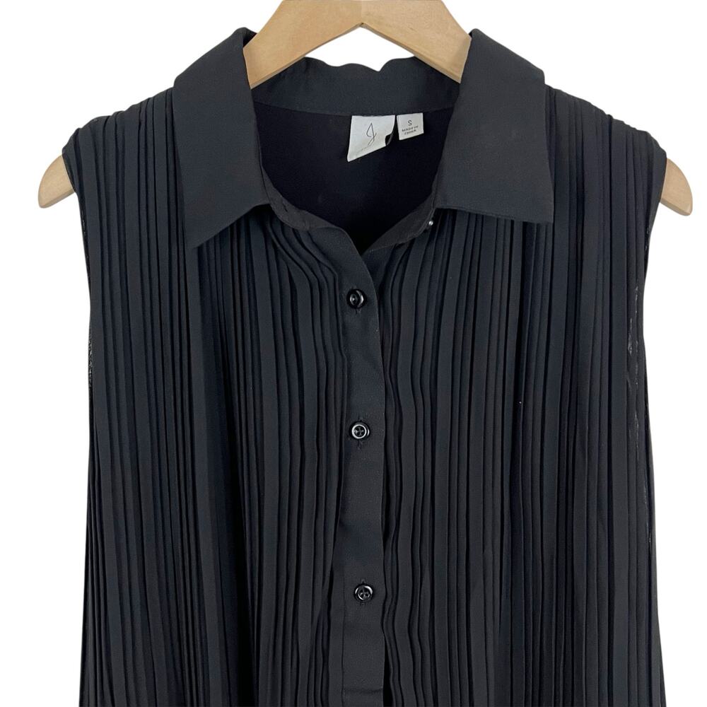 Joie Black Pleated Flowy Fit Sleeveless Mini Shirt Dress Size Small - Picture 3 of 7